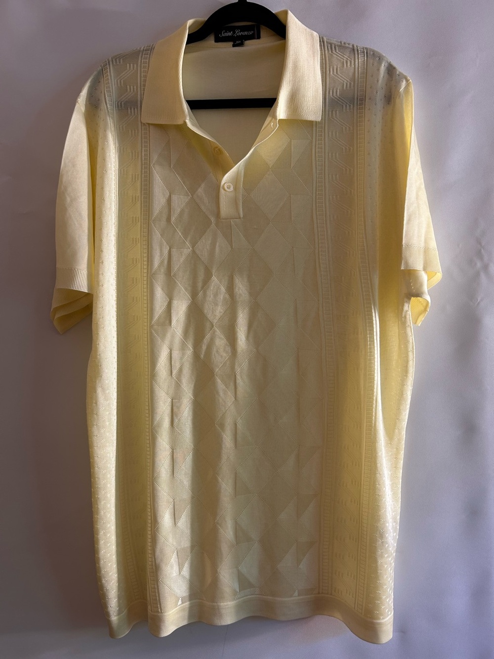 SAINT LORENZO SOFT YELLOW KNIT PATTERN SHORT SLEEVES SWEATER POLO MENS SIZE XXL
